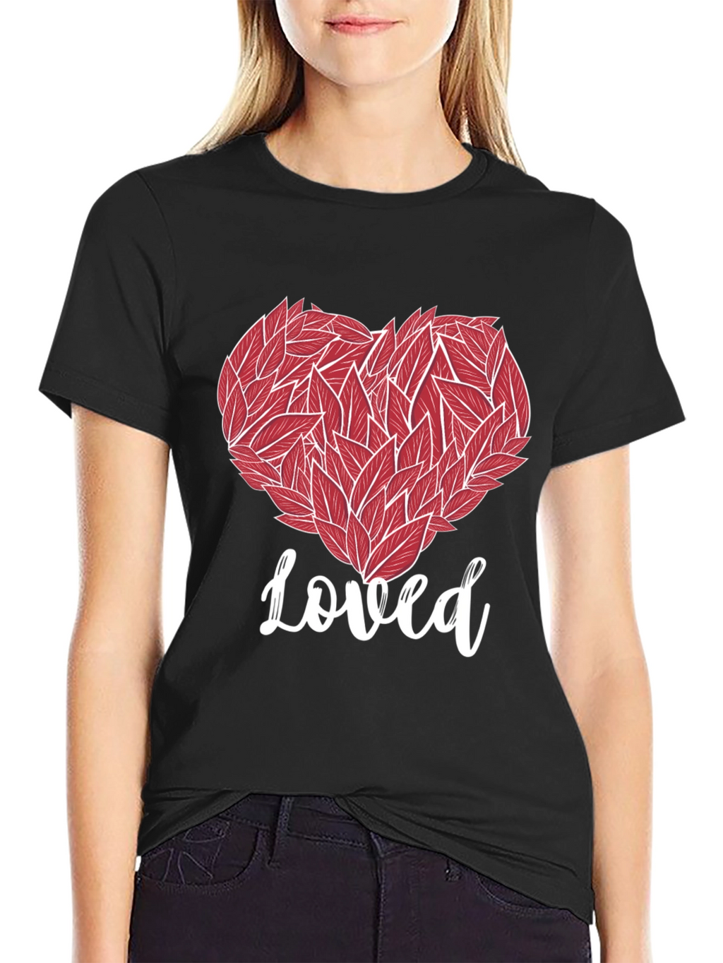 Loved Heart Graphic Tee - Black Cotton T-Shirt