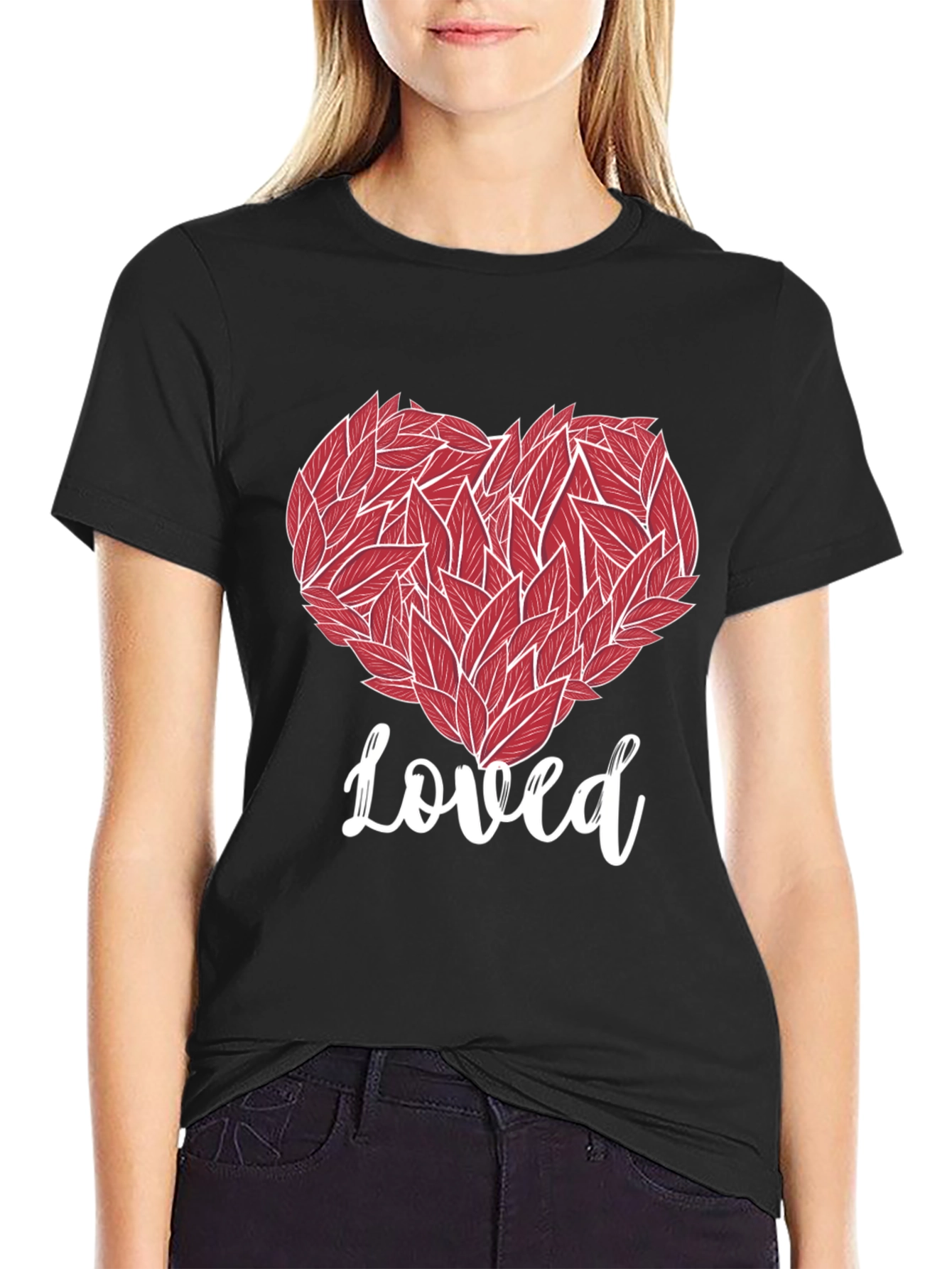 Loved Heart Graphic Tee - Black Cotton T-Shirt