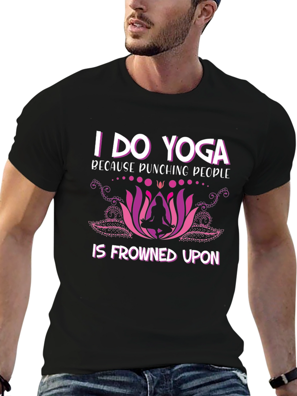 Funny Yoga T-Shirt: Punching People Frowned Upon