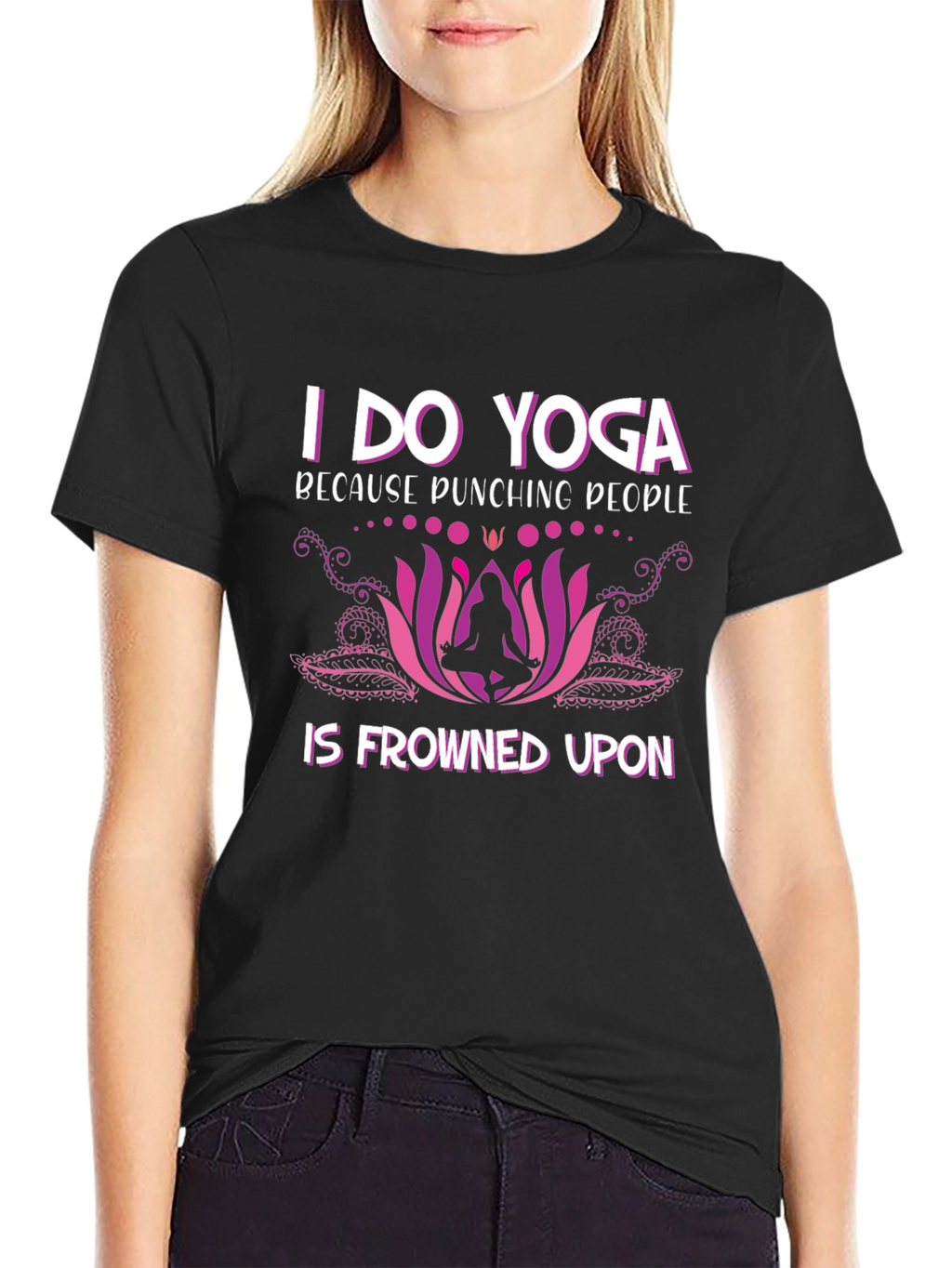 Funny Yoga T-Shirt: Punching People Frowned Upon