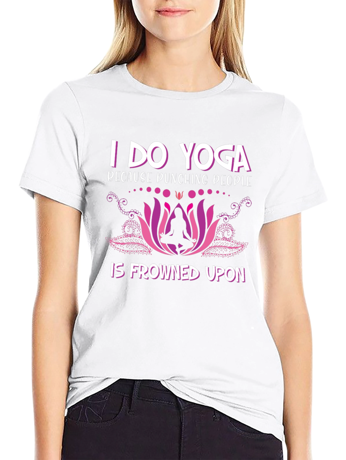 Funny Yoga T-Shirt: Punching People Frowned Upon