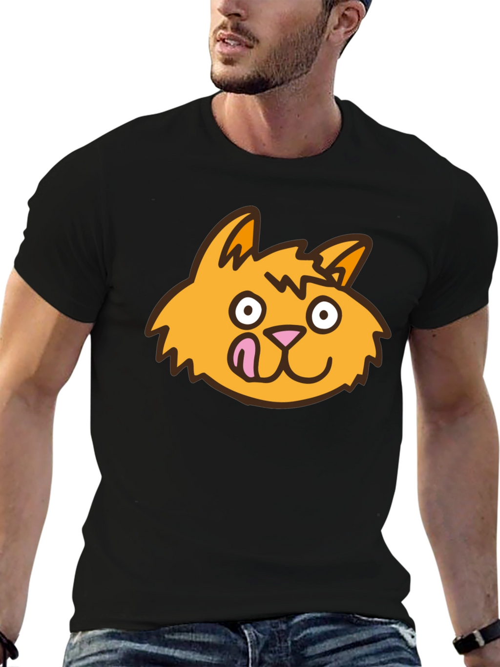 Funny Cat Tongue T-Shirt - Black