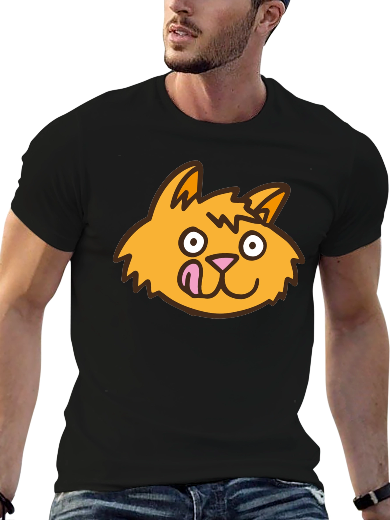 Funny Cat Tongue T-Shirt - Black