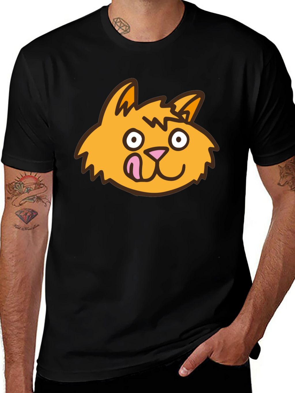 Funny Cat Tongue T-Shirt - Black