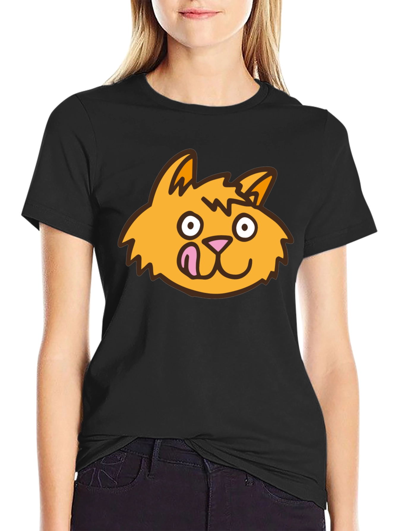 Funny Cat Tongue T-Shirt - Black