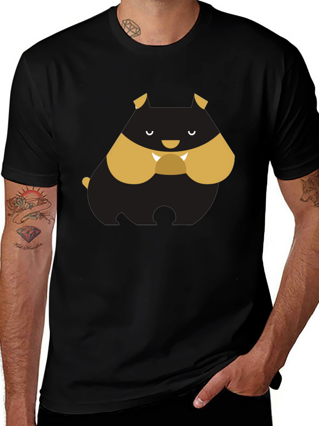 Cartoon Bulldog Graphic Tee - Black T-Shirt
