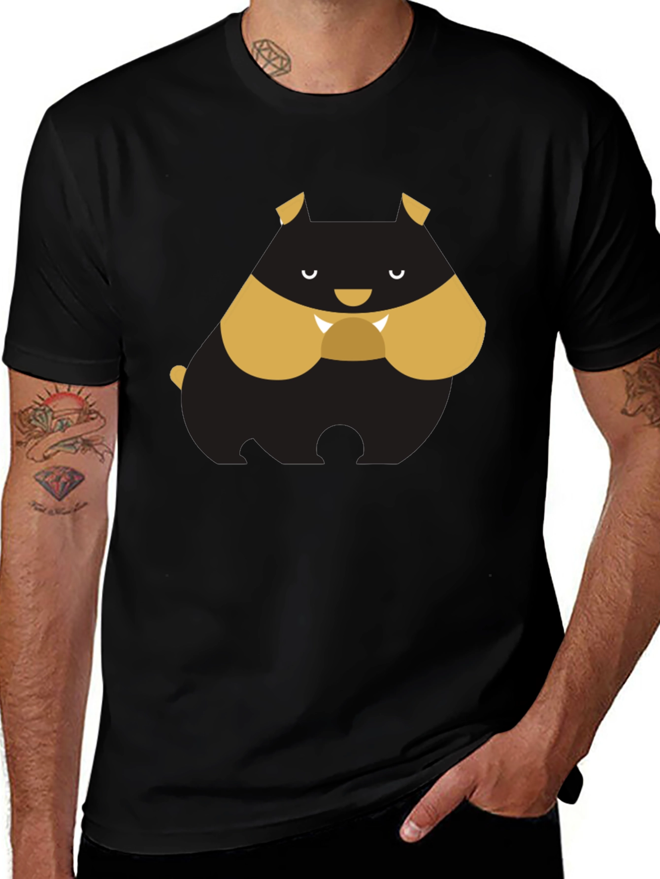 Cartoon Bulldog Graphic Tee - Black T-Shirt