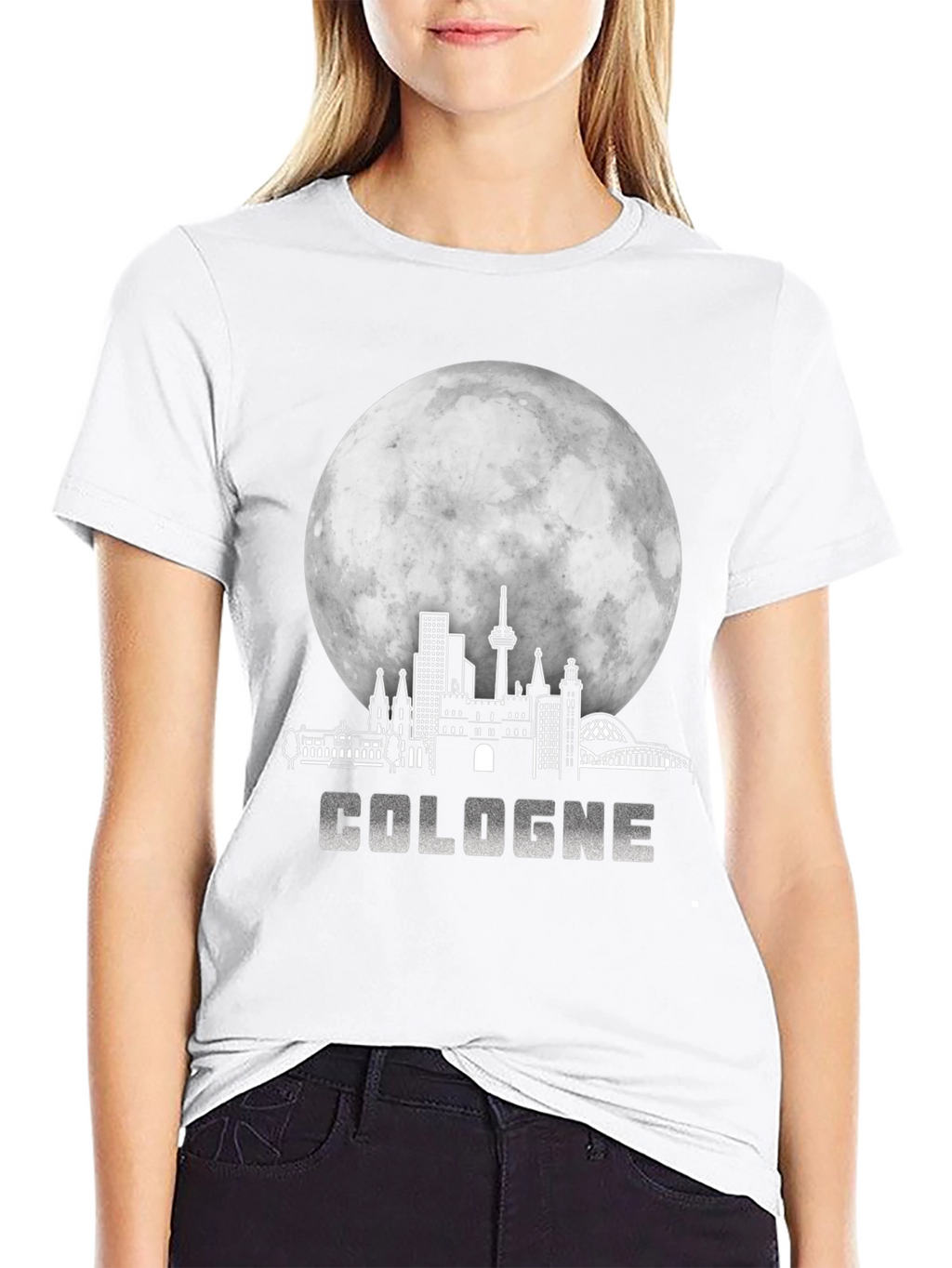 Cologne Cityscape Moon Black T-Shirt