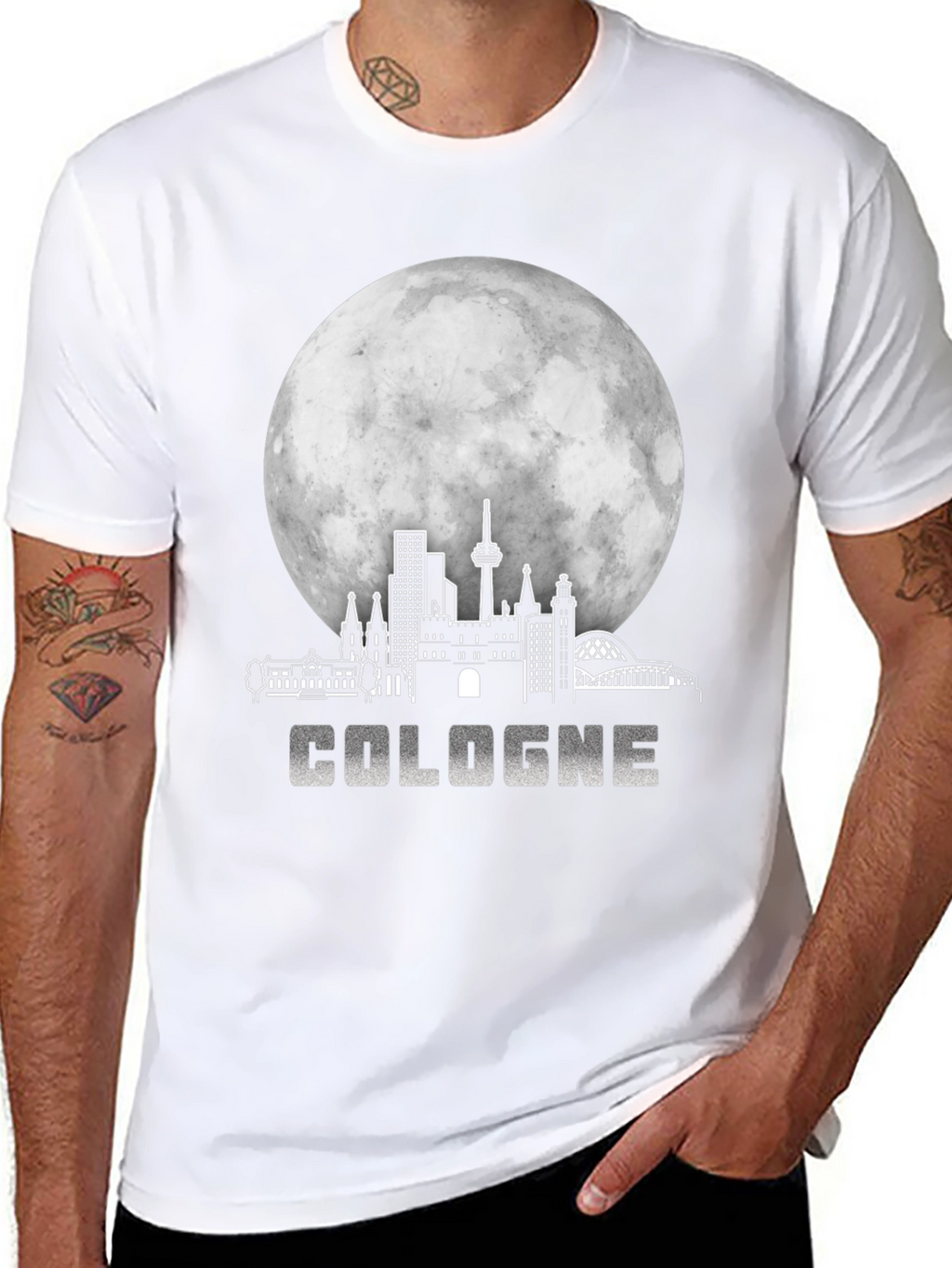 Cologne Cityscape Moon Black T-Shirt