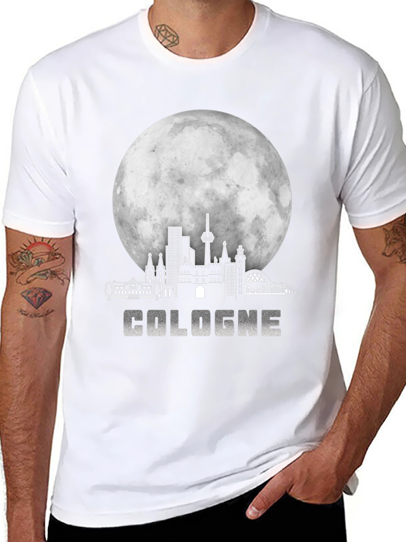 Cologne Cityscape Moon Black T-Shirt