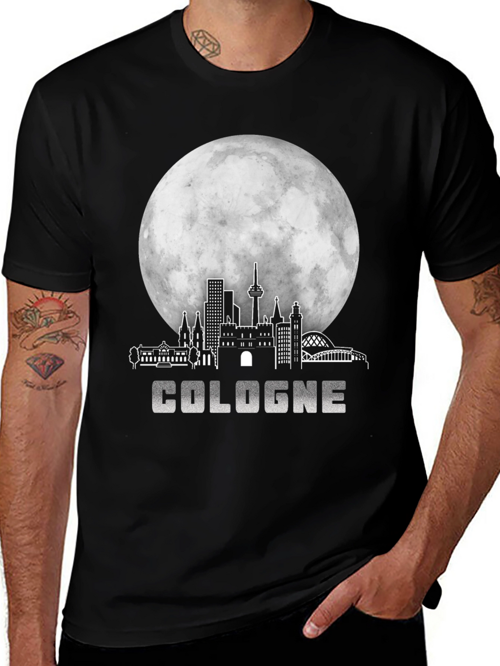 Cologne Cityscape Moon Black T-Shirt