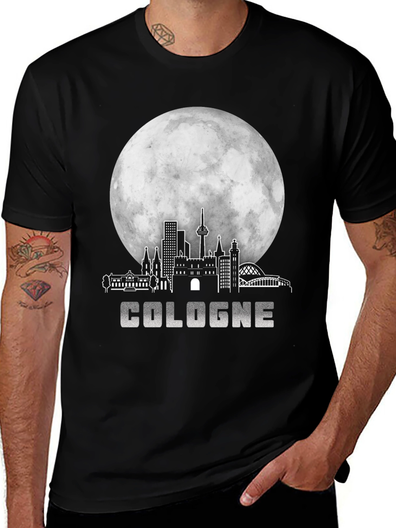 Cologne Cityscape Moon Black T-Shirt