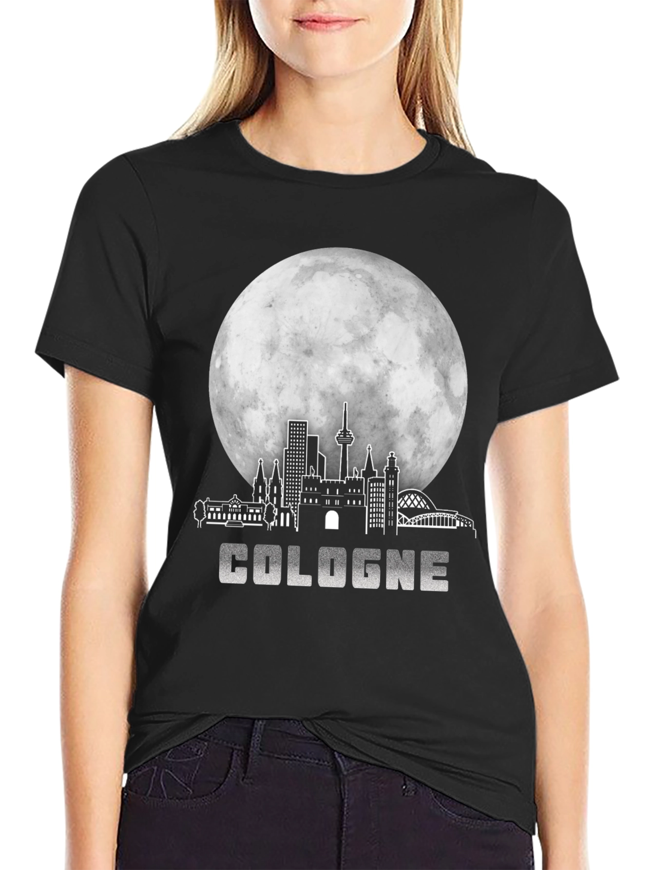 Cologne Cityscape Moon Black T-Shirt