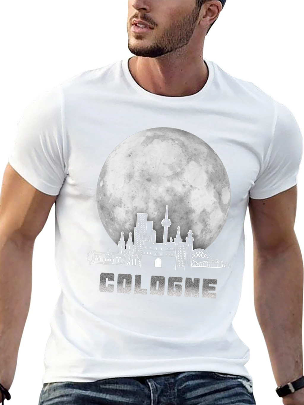 Cologne Cityscape Moon Black T-Shirt