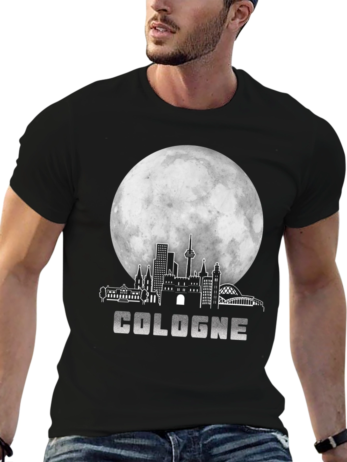Cologne Cityscape Moon Black T-Shirt