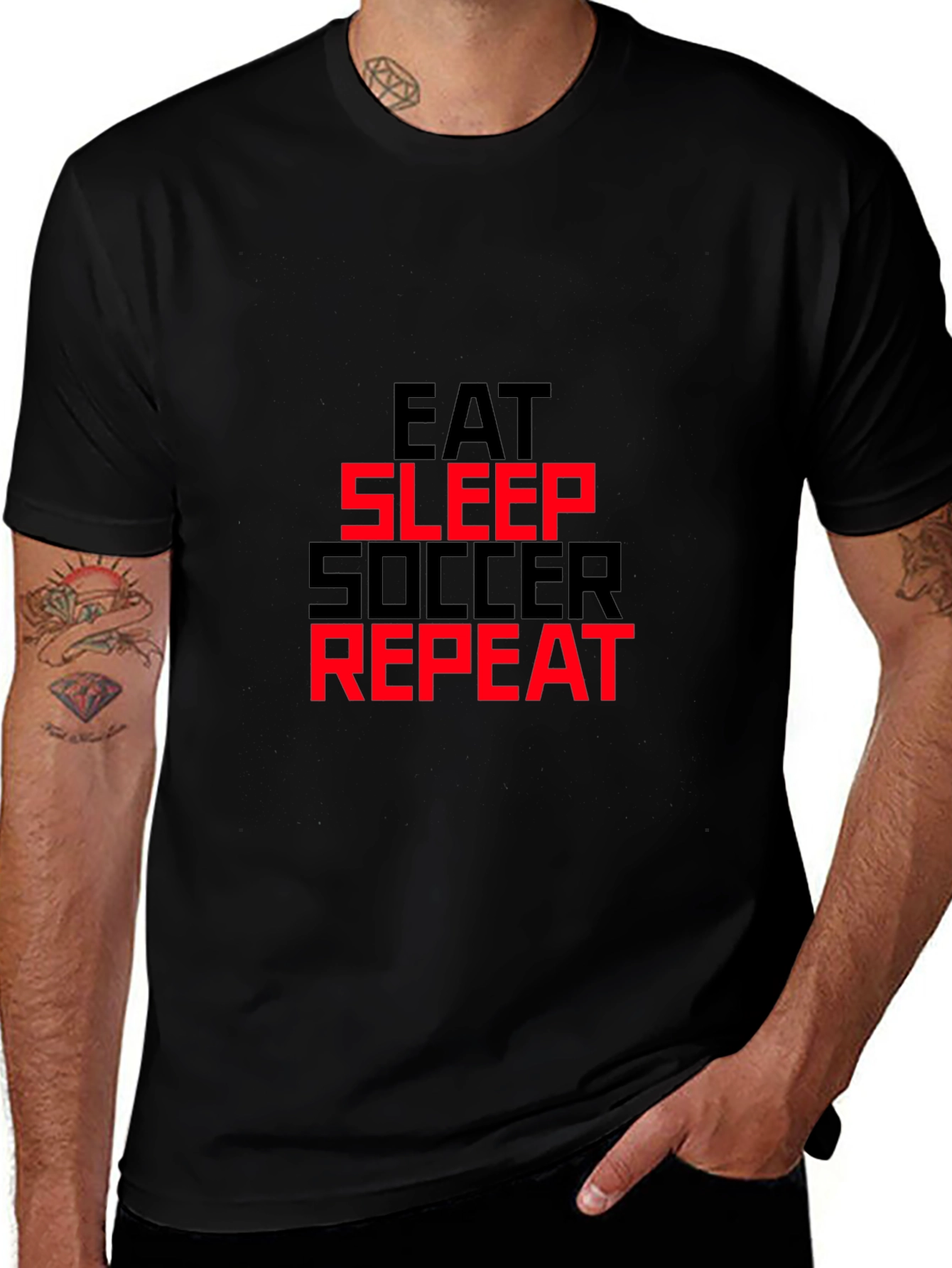 Eat Sleep Soccer Repeat T-Shirt - Black Graphic Tee