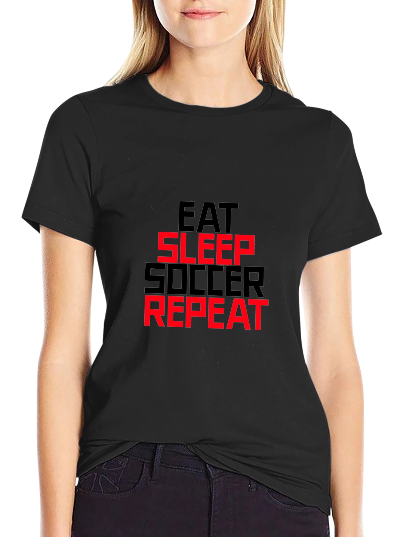 Eat Sleep Soccer Repeat T-Shirt - Black Graphic Tee