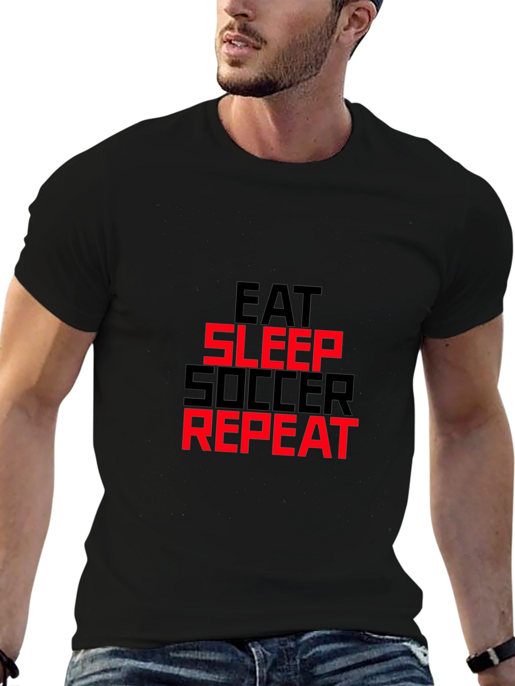 Eat Sleep Soccer Repeat T-Shirt - Black Graphic Tee