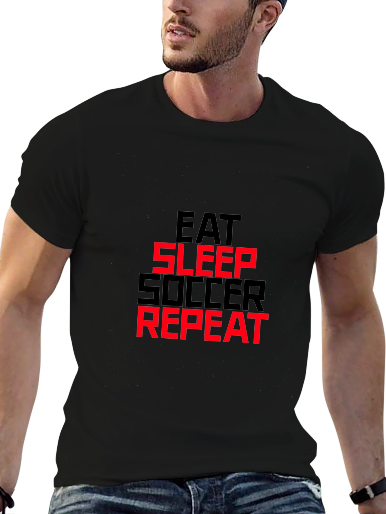 Eat Sleep Soccer Repeat T-Shirt - Black Graphic Tee