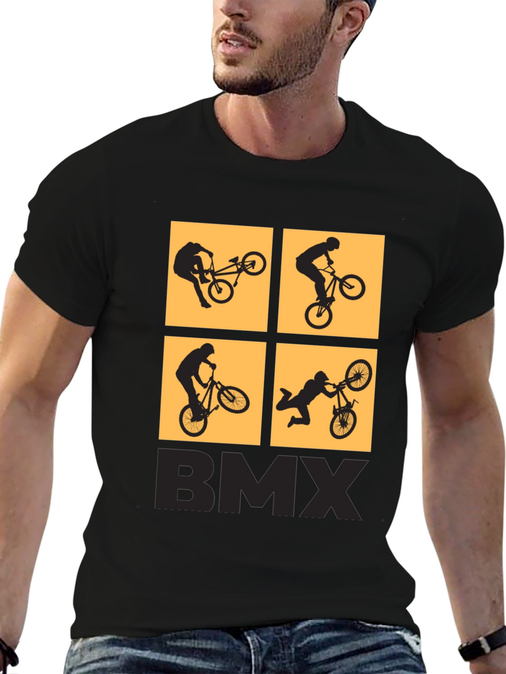 BMX Stunt Silhouette Graphic T-Shirt - Black