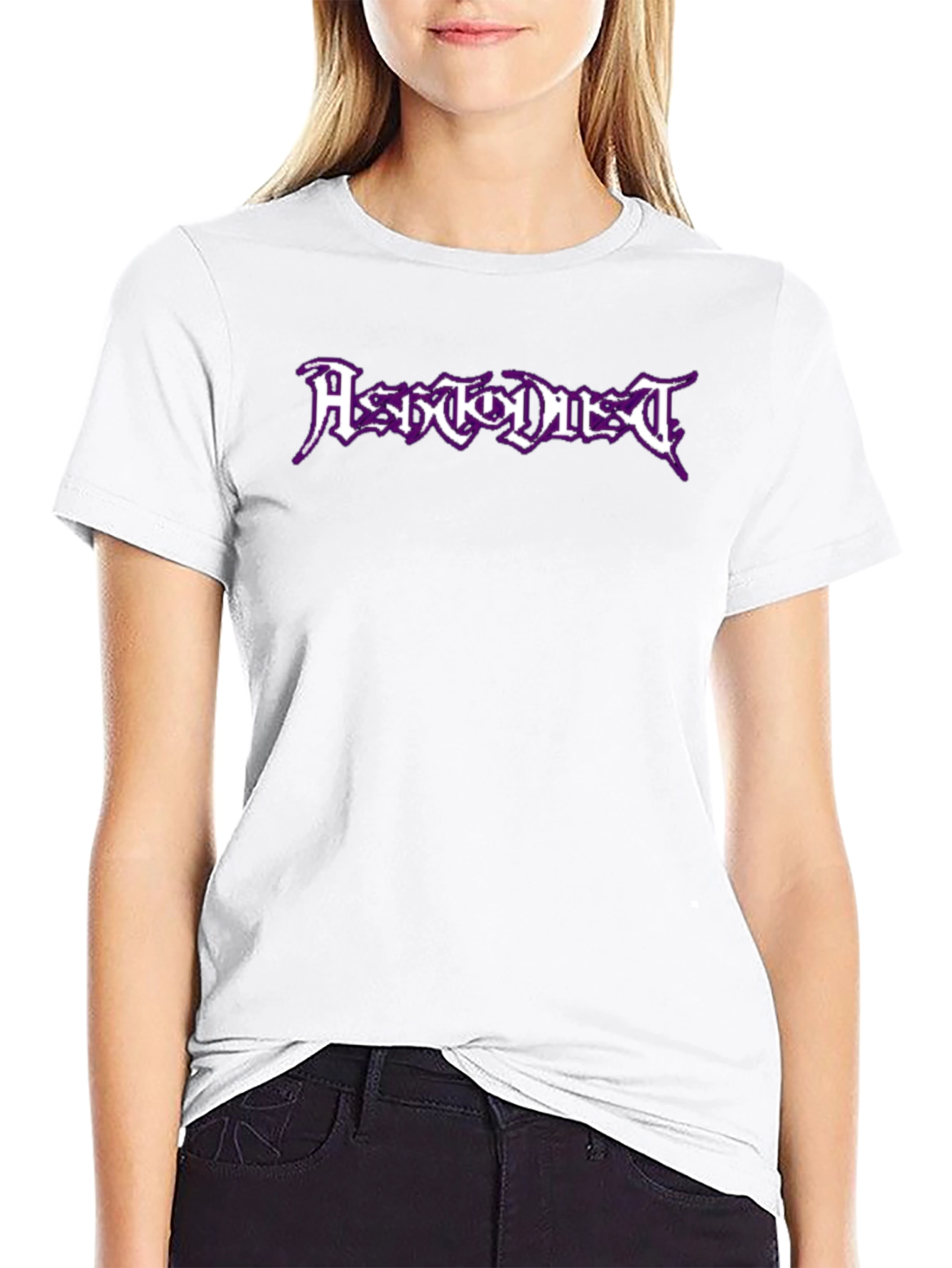 Black T-Shirt with Purple Metal Band Graphic