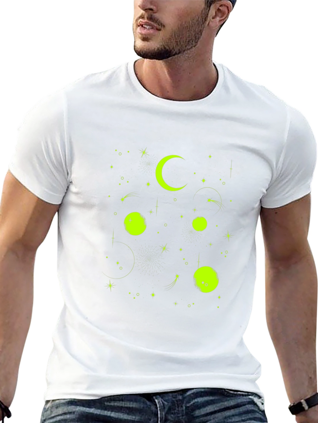 Celestial Moon & Stars Graphic Tee - Black