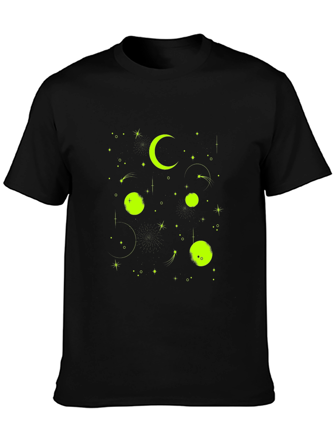 Celestial Moon & Stars Graphic Tee - Black