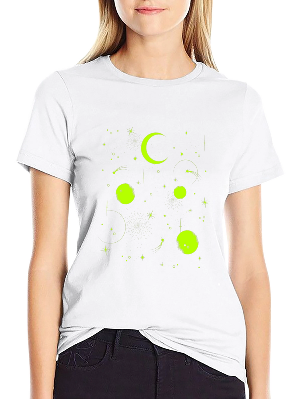 Celestial Moon & Stars Graphic Tee - Black