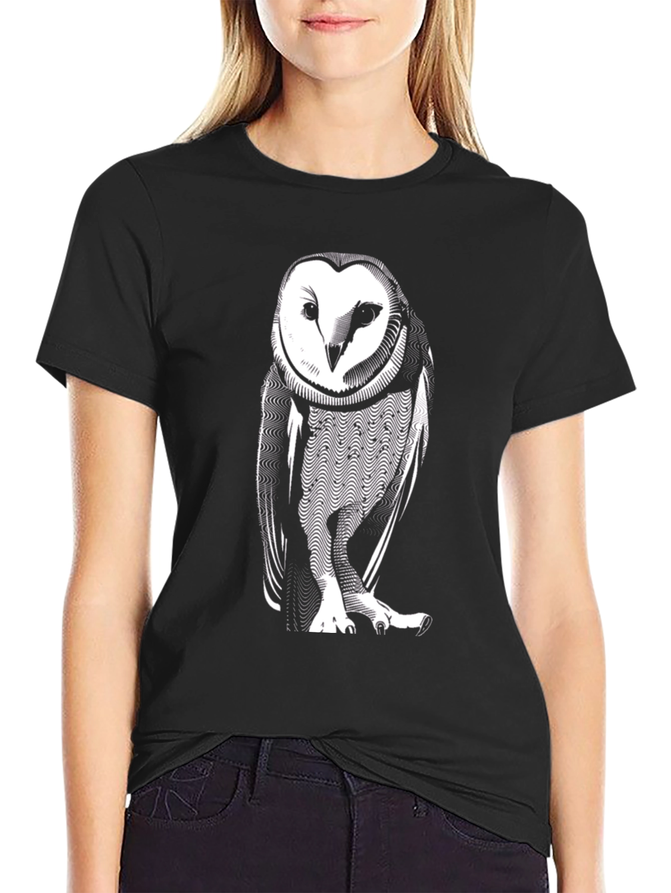 Owl Graphic Print Black T-Shirt