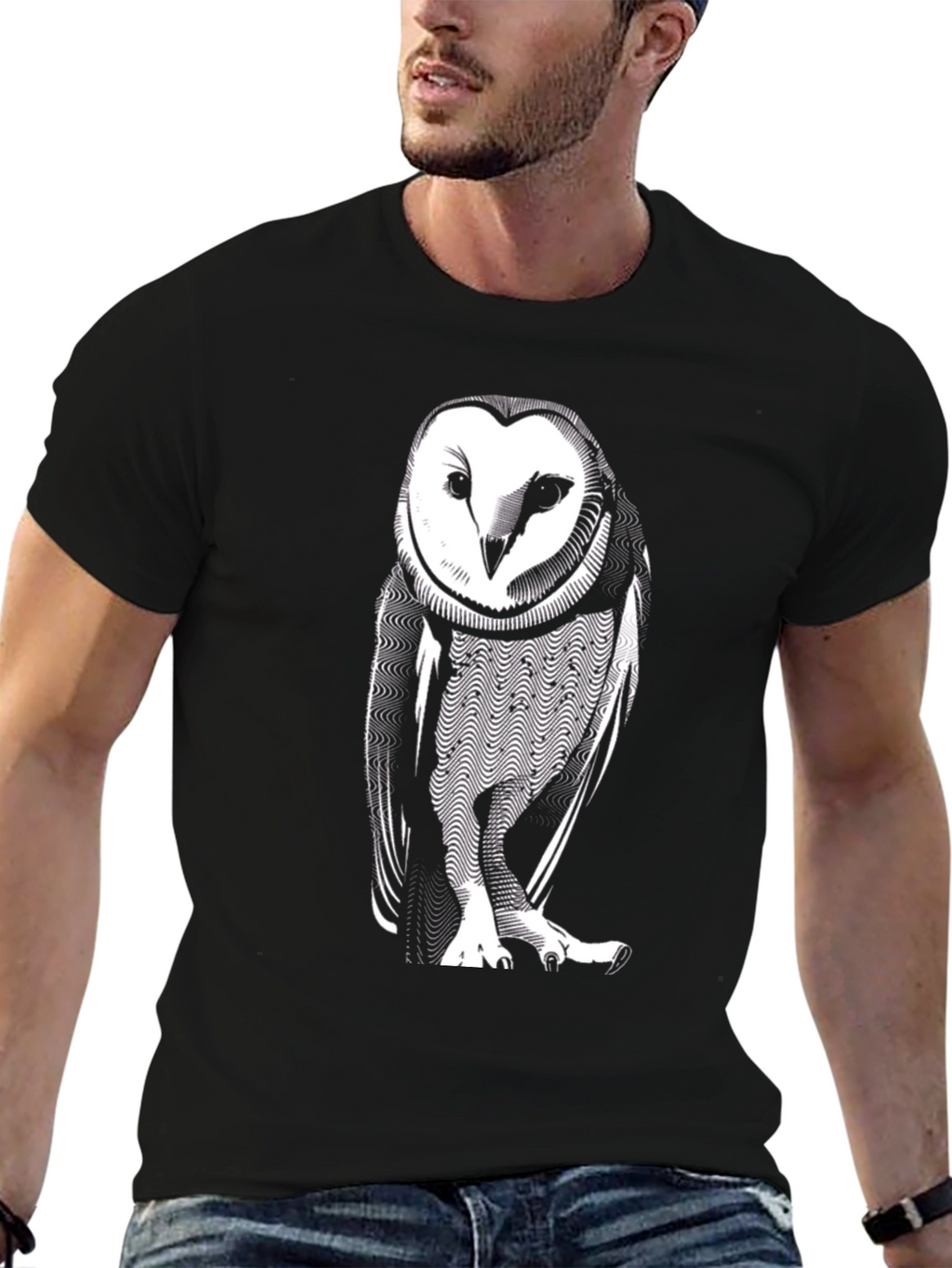 Owl Graphic Print Black T-Shirt
