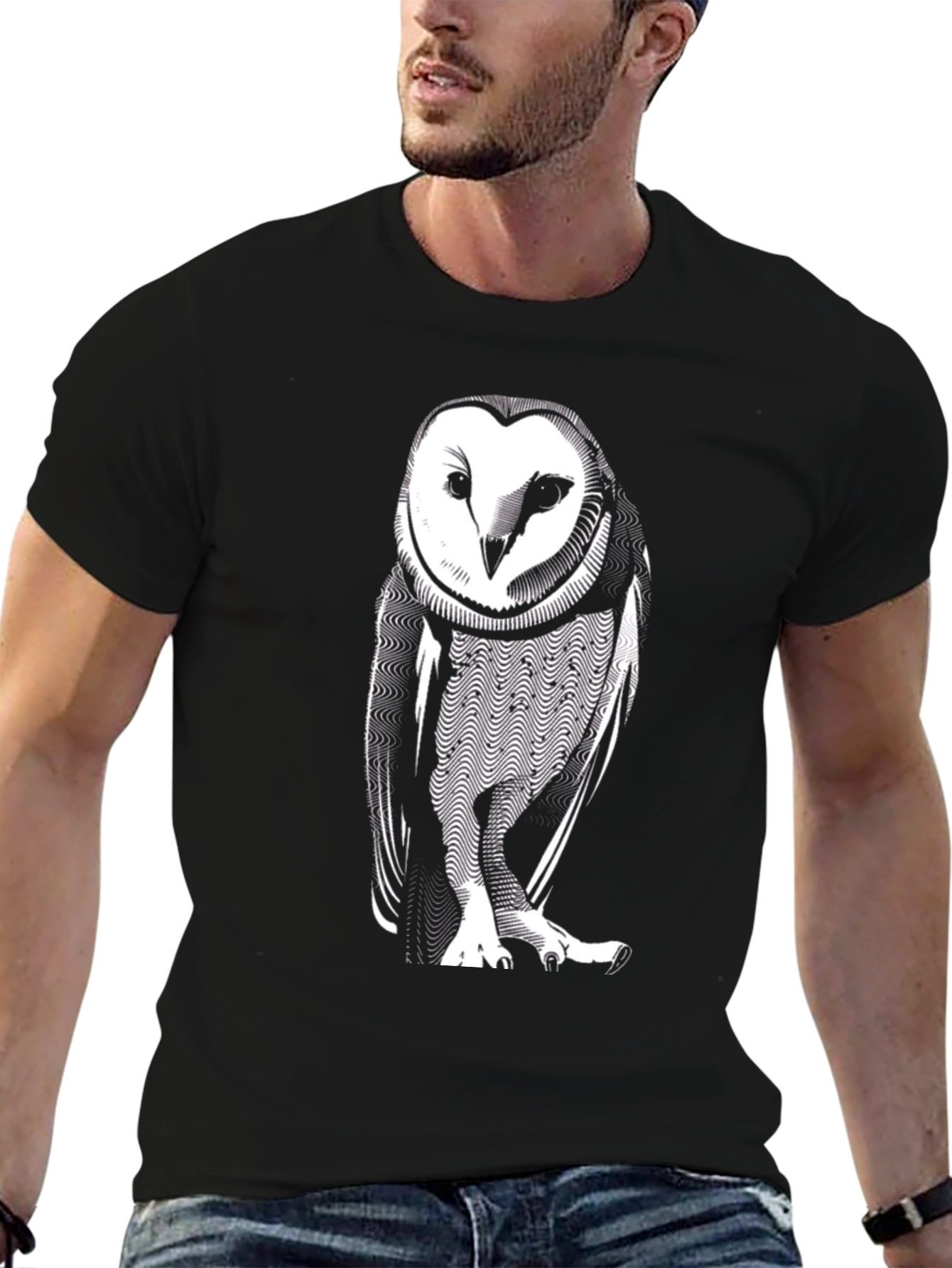 Owl Graphic Print Black T-Shirt