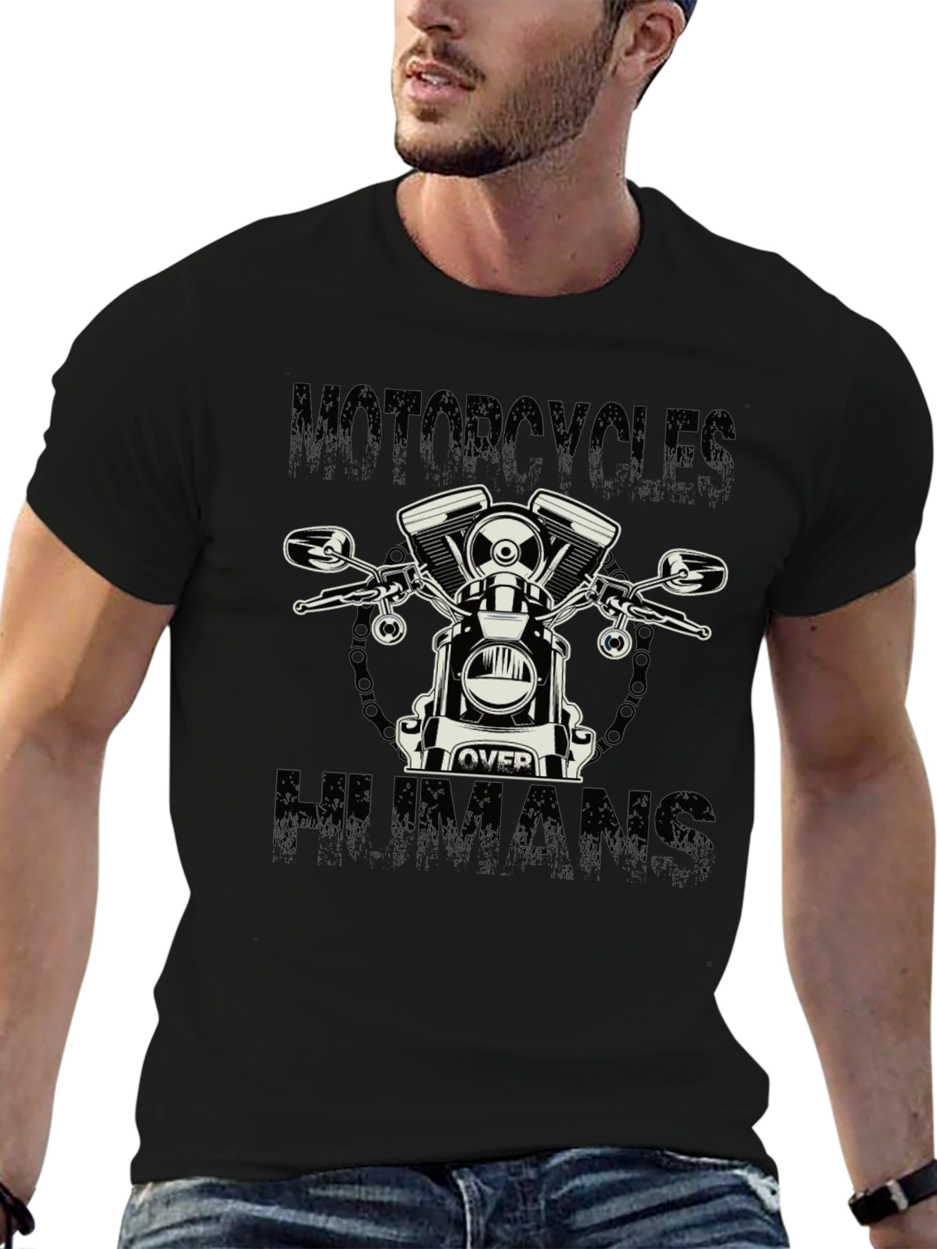 Motorcycle Over Humans Graphic Tee - Black