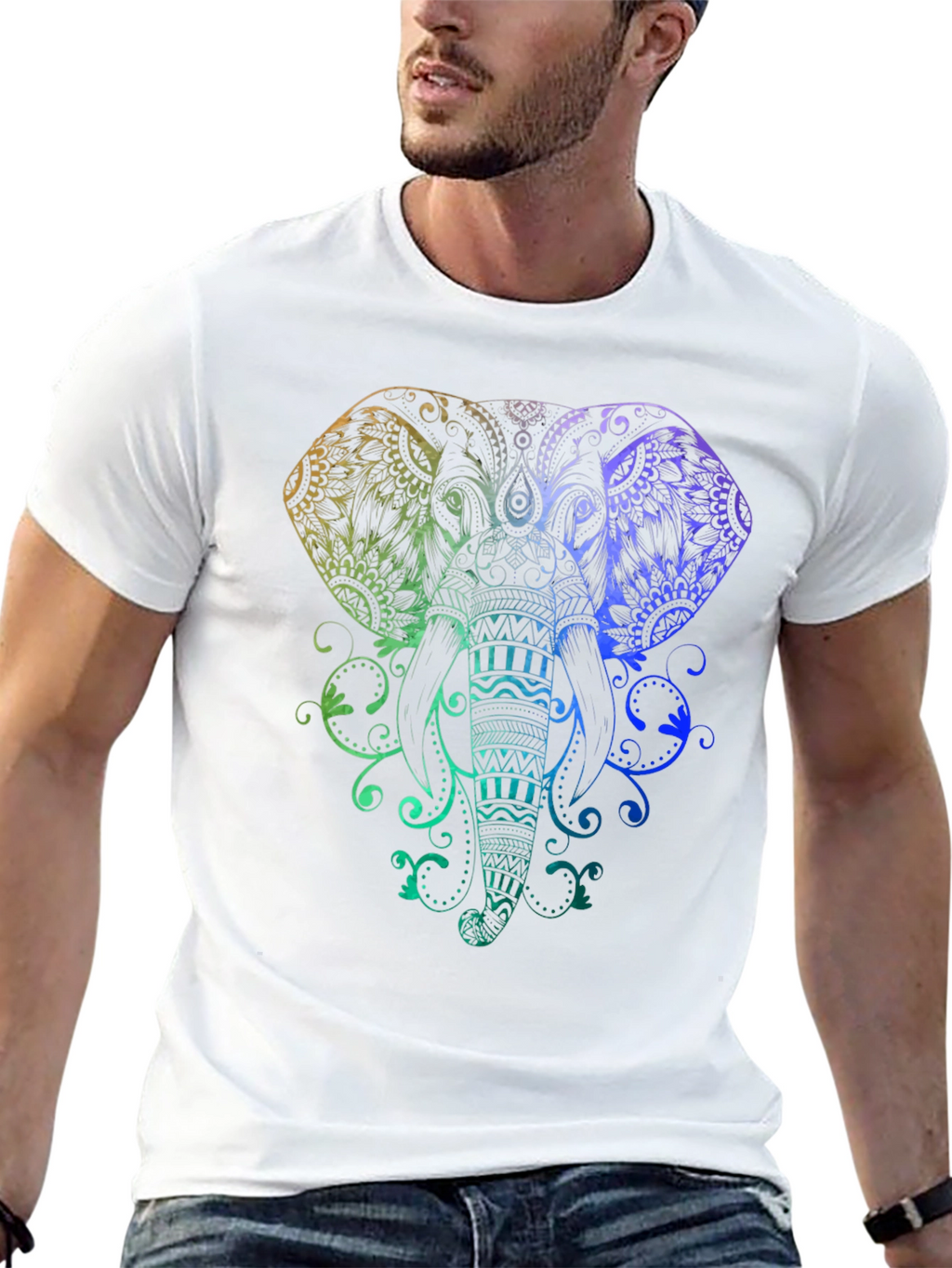 Rainbow Elephant Graphic Tee - Black