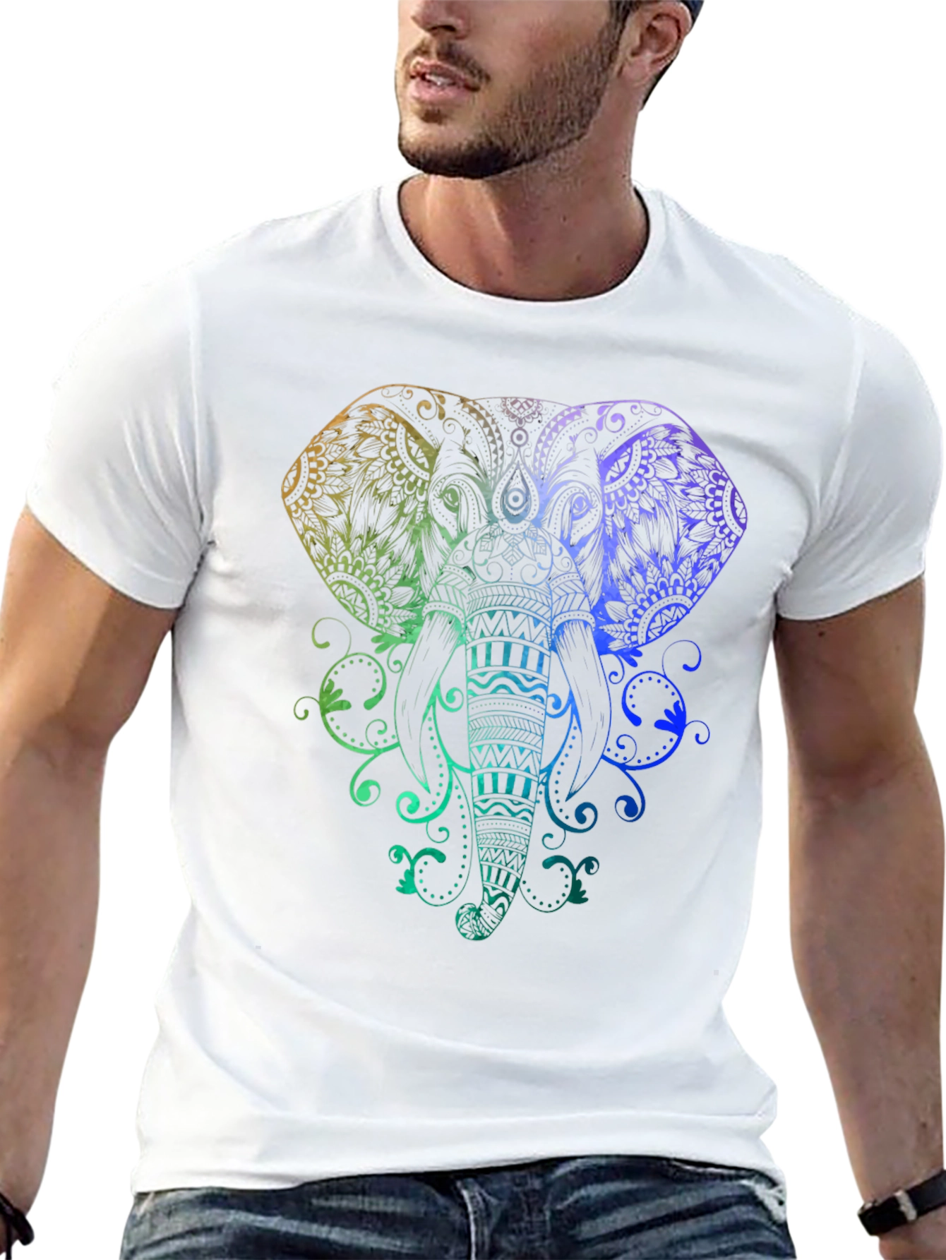 Rainbow Elephant Graphic Tee - Black