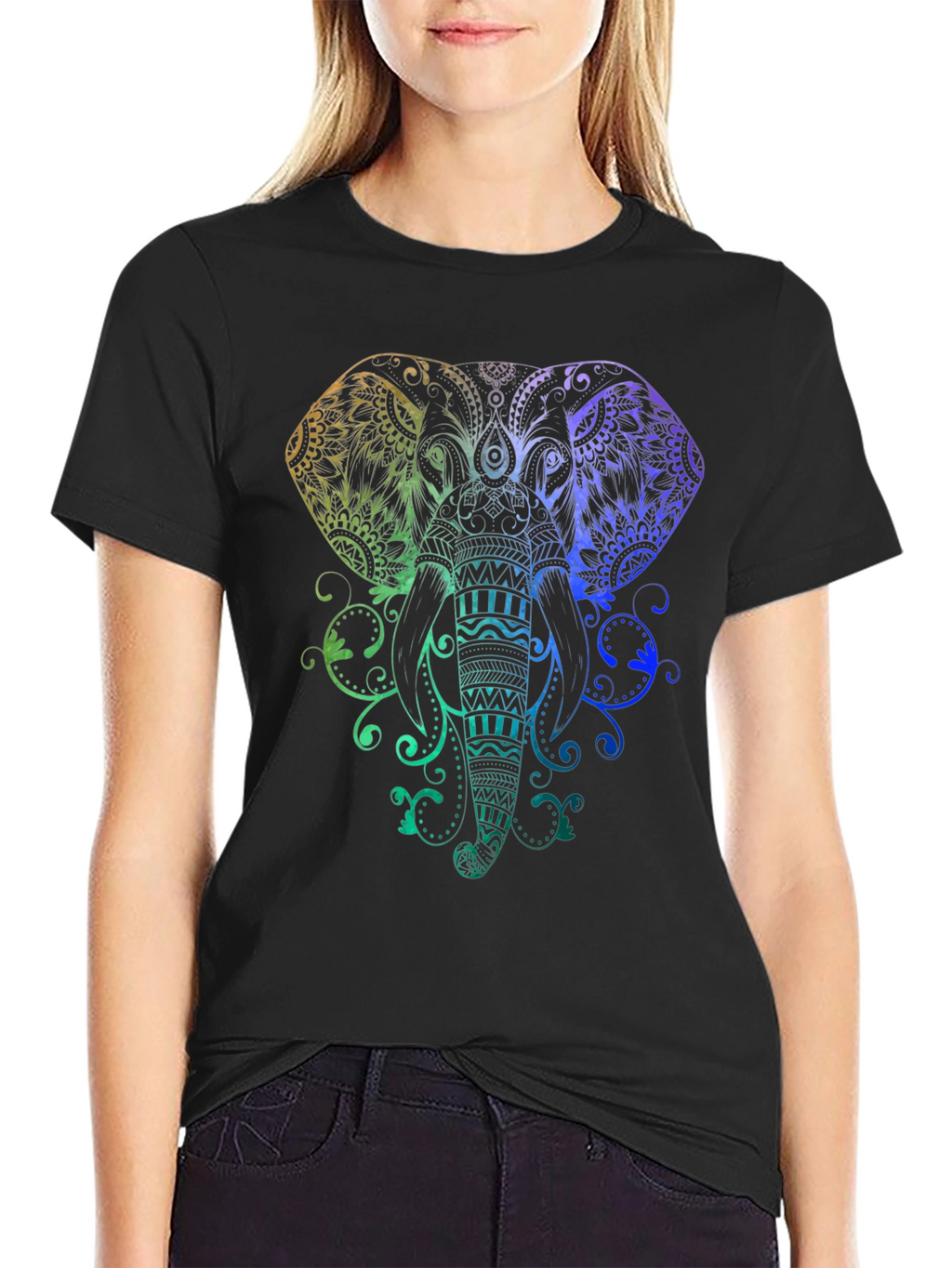 Rainbow Elephant Graphic Tee - Black