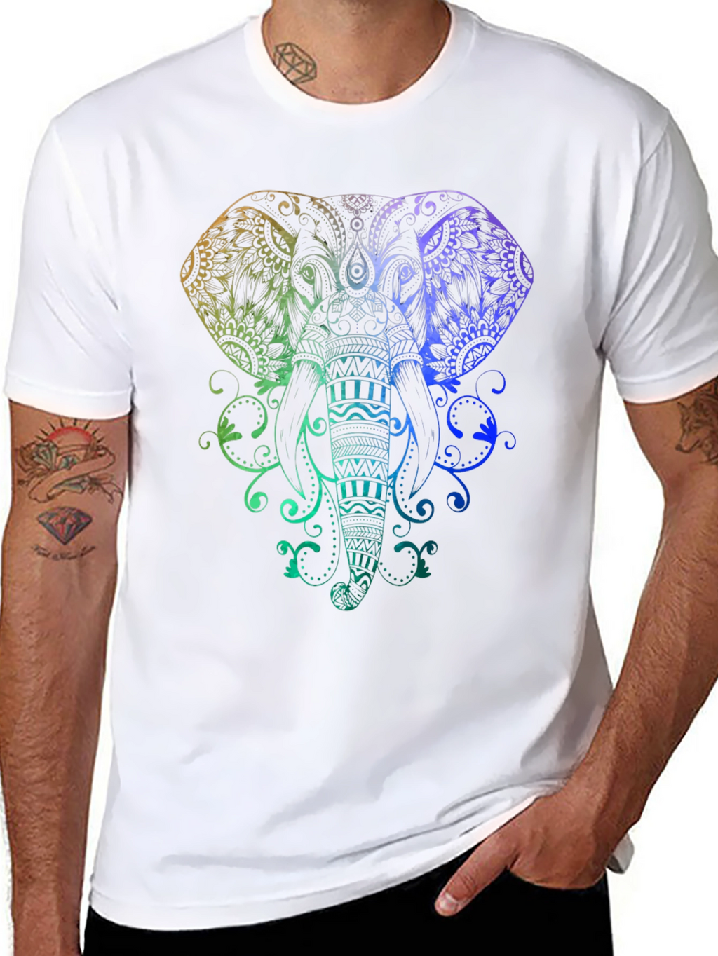 Rainbow Elephant Graphic Tee - Black