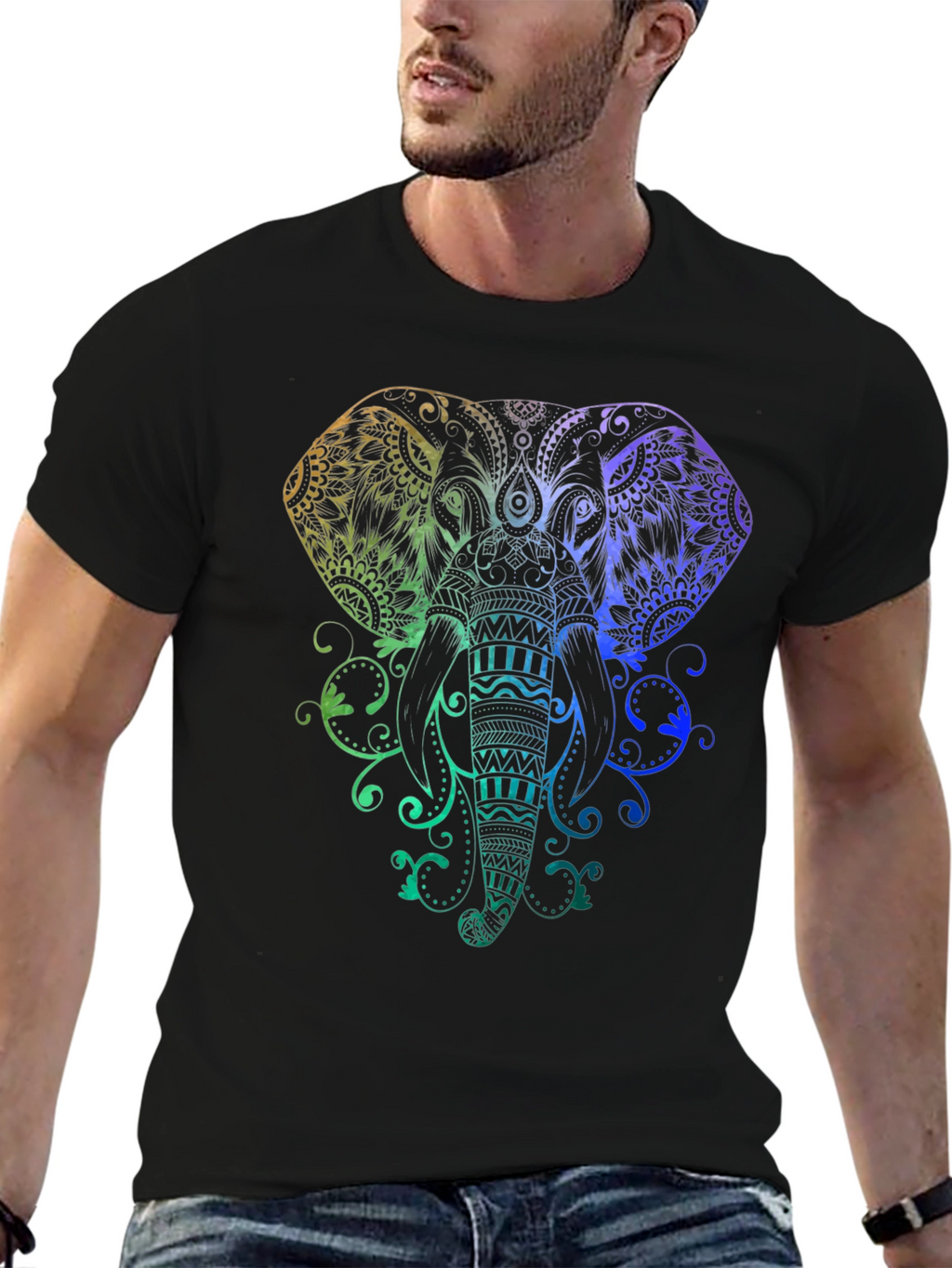 Rainbow Elephant Graphic Tee - Black