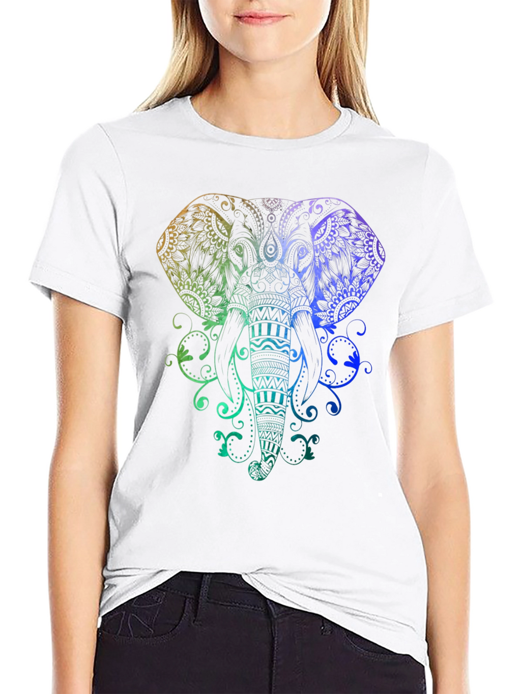 Rainbow Elephant Graphic Tee - Black