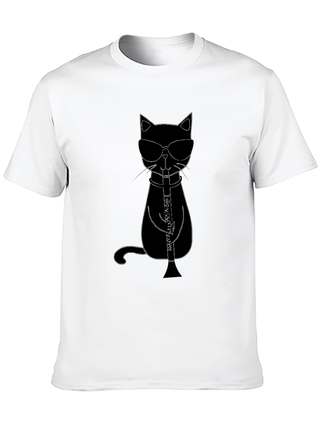 Cool Cat Clarinet Player Black T-Shirt