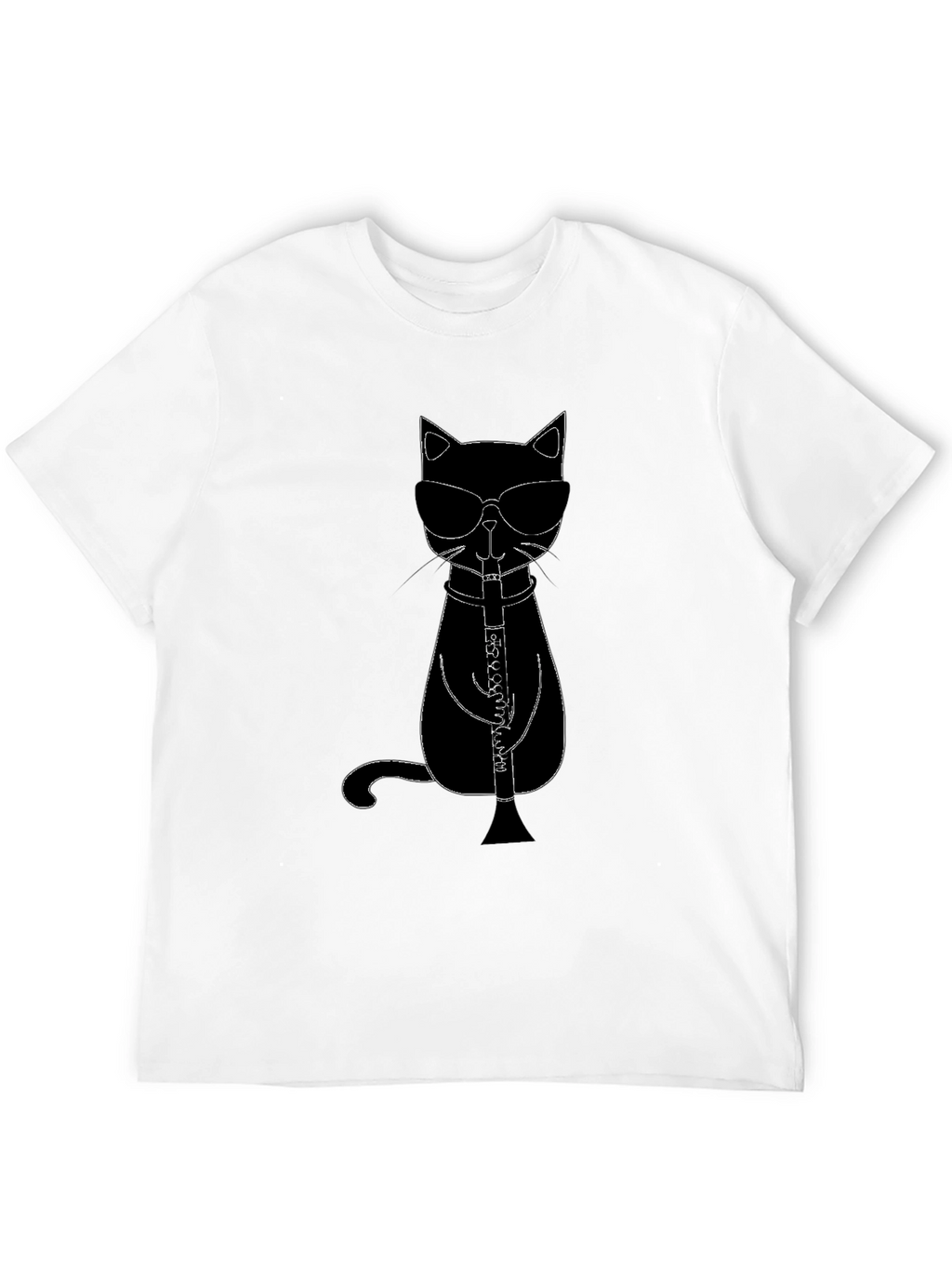 Cool Cat Clarinet Player Black T-Shirt