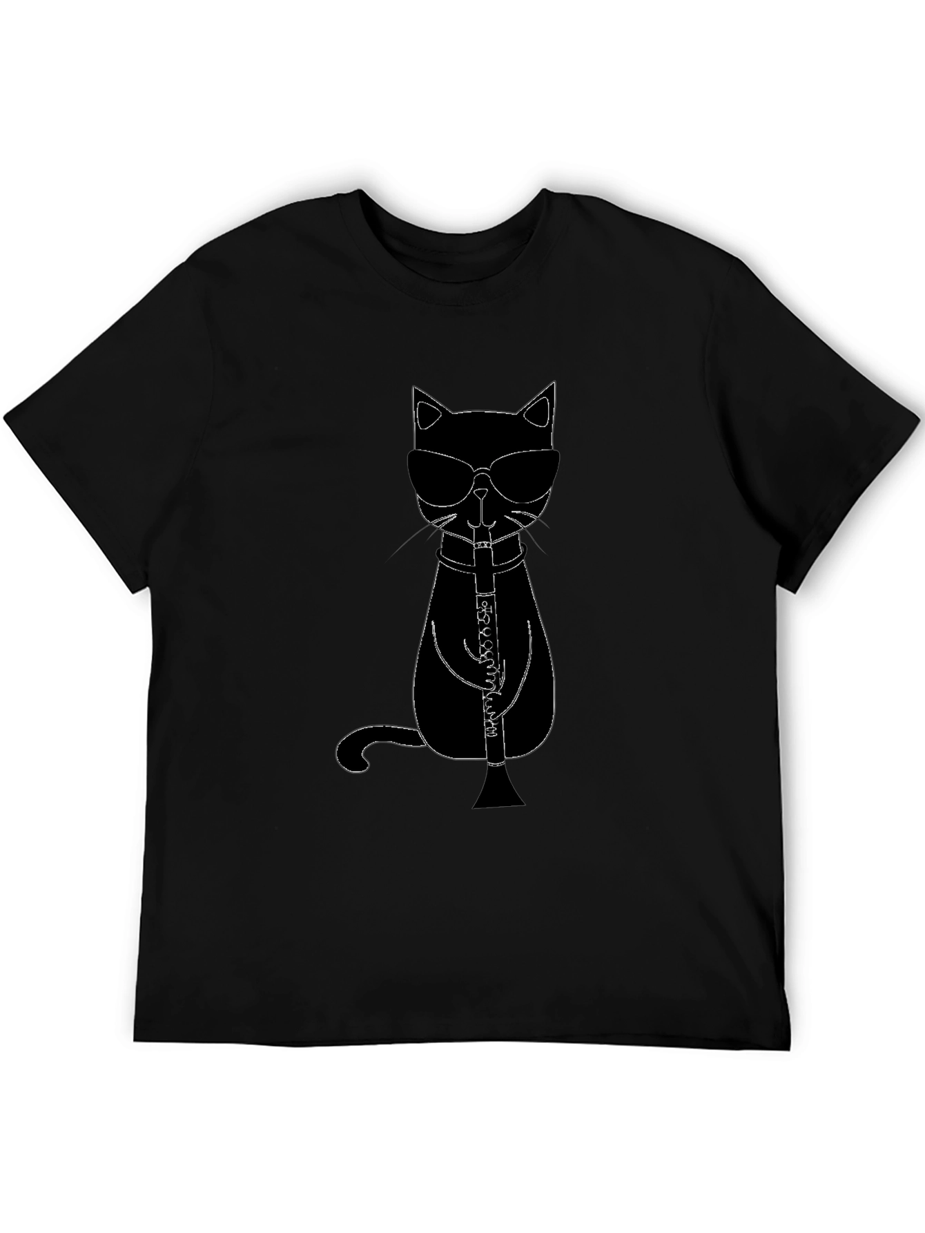 Cool Cat Clarinet Player Black T-Shirt