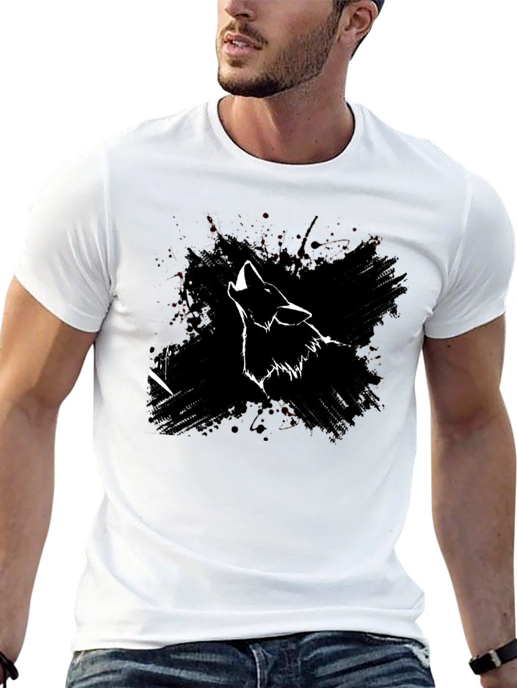 Wolf Howl Graphic Print Black T-Shirt