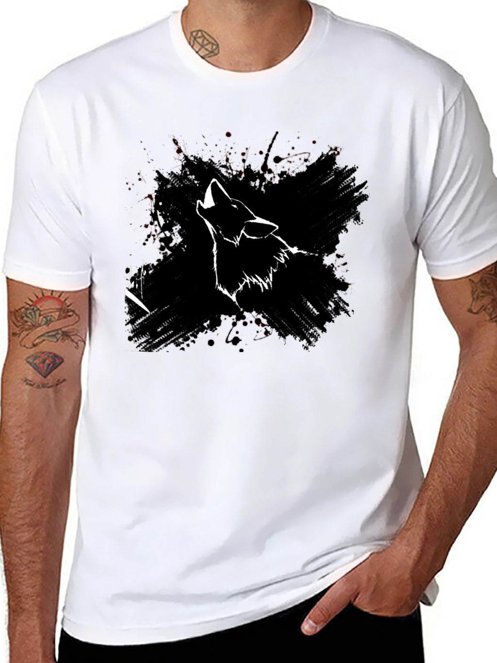 Wolf Howl Graphic Print Black T-Shirt