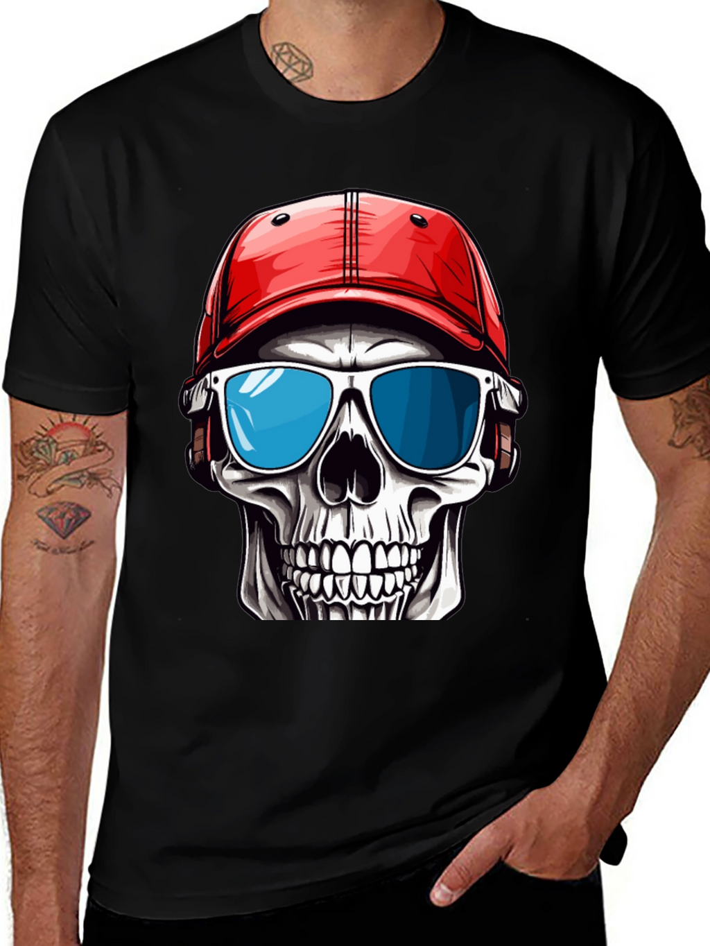 Skull in Cap Graphic T-Shirt