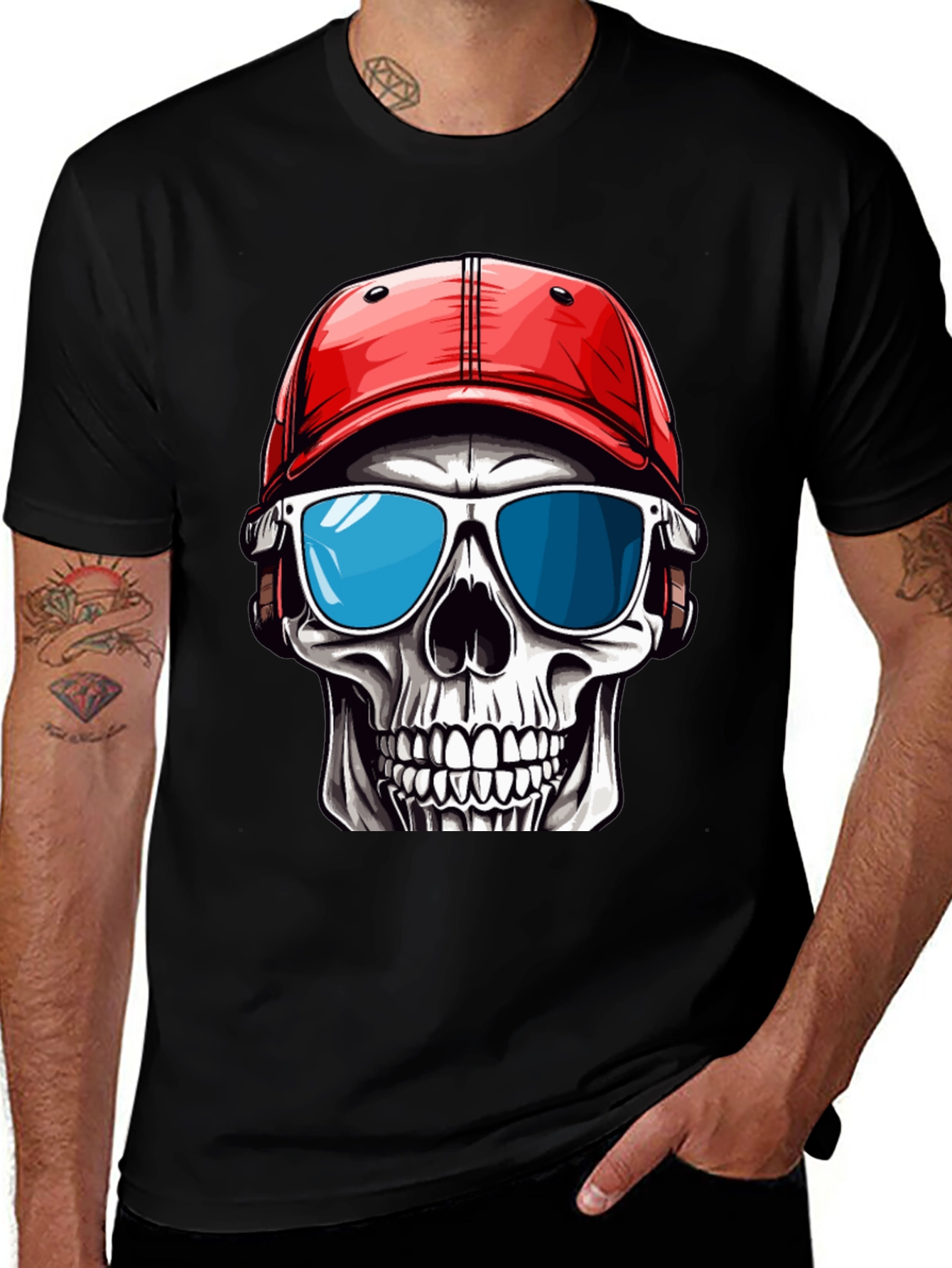 Skull in Cap Graphic T-Shirt