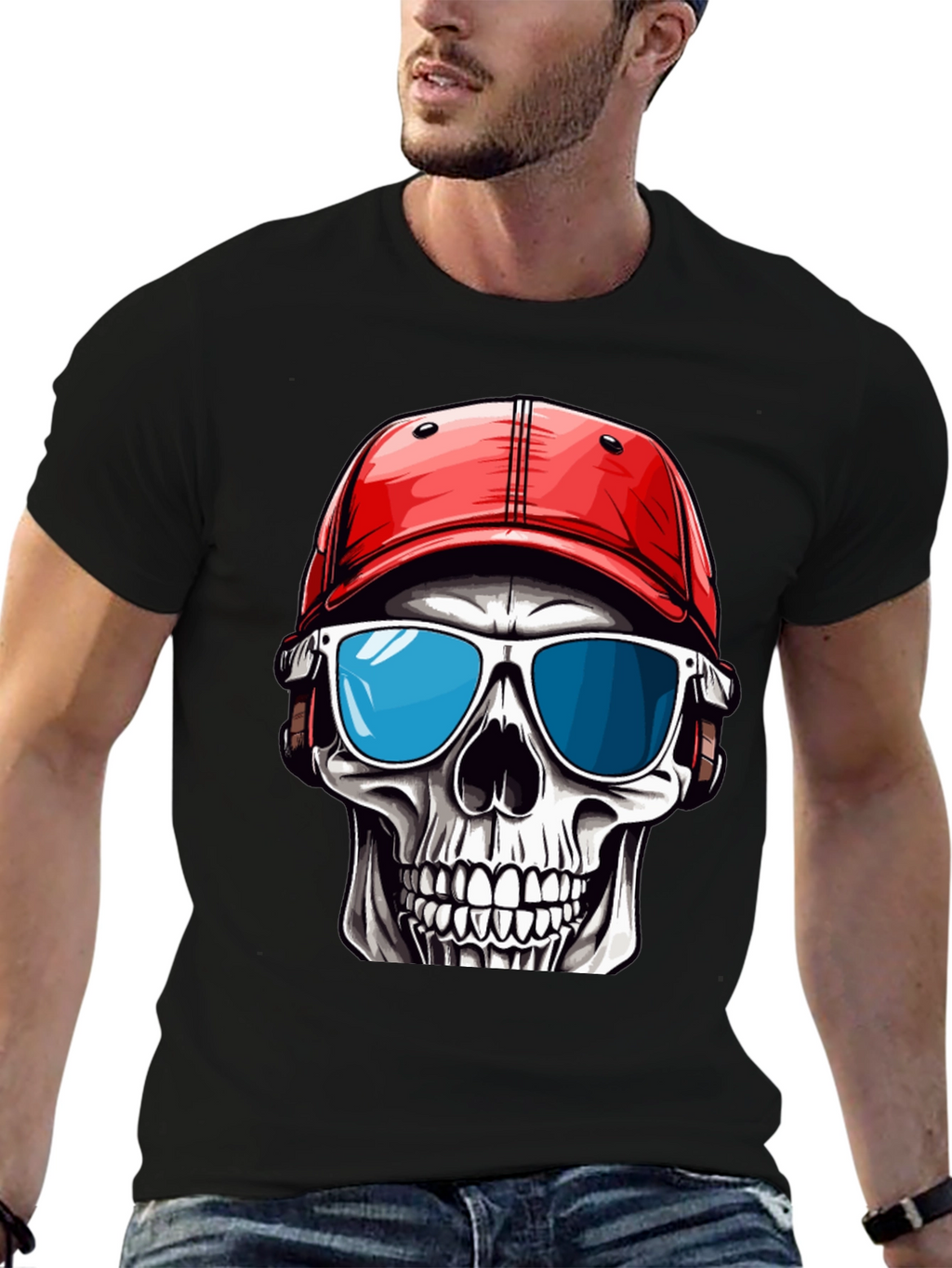 Skull in Cap Graphic T-Shirt