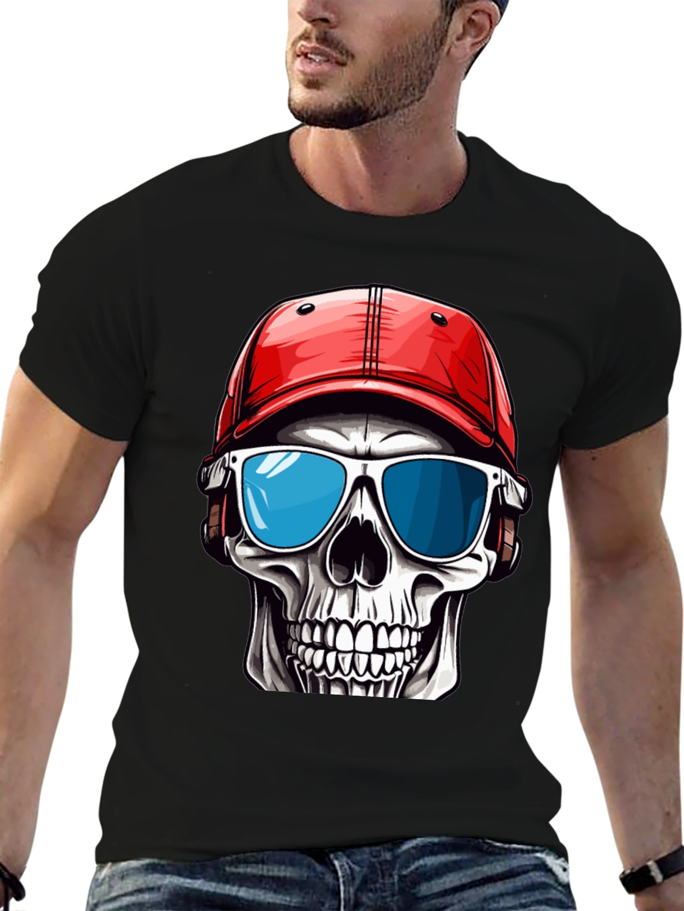 Skull in Cap Graphic T-Shirt