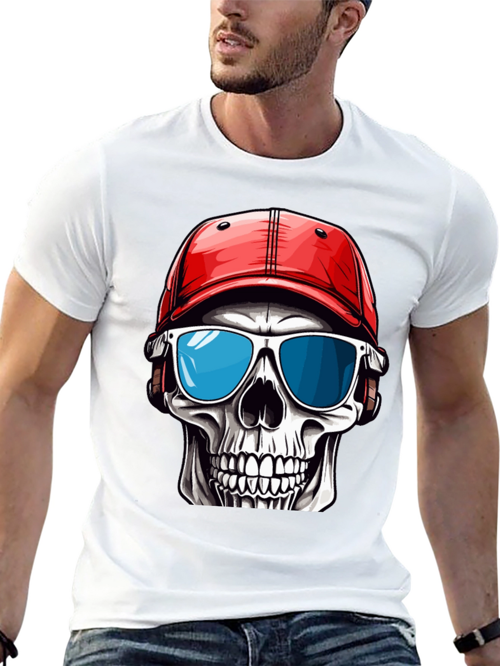 Skull in Cap Graphic T-Shirt