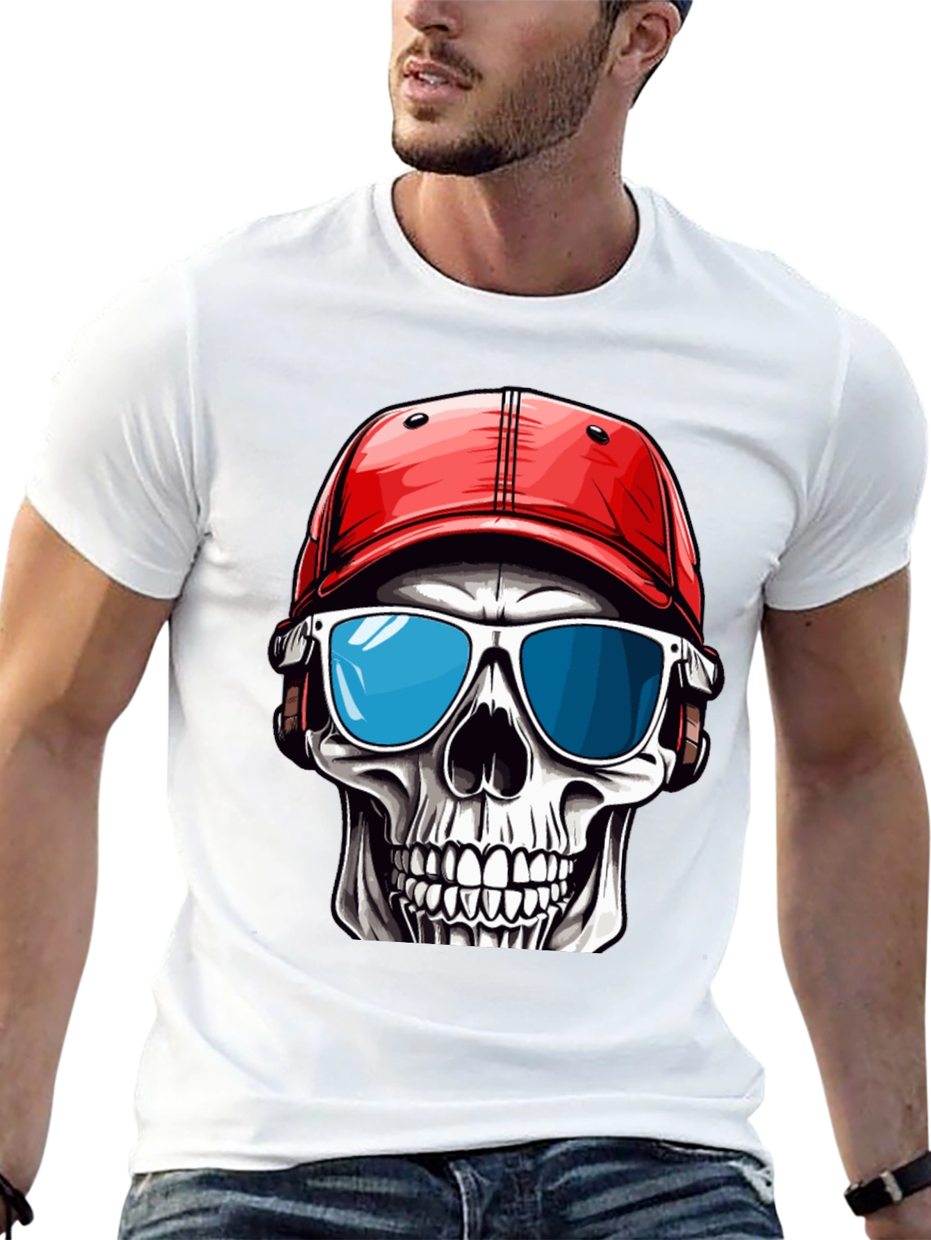 Skull in Cap Graphic T-Shirt