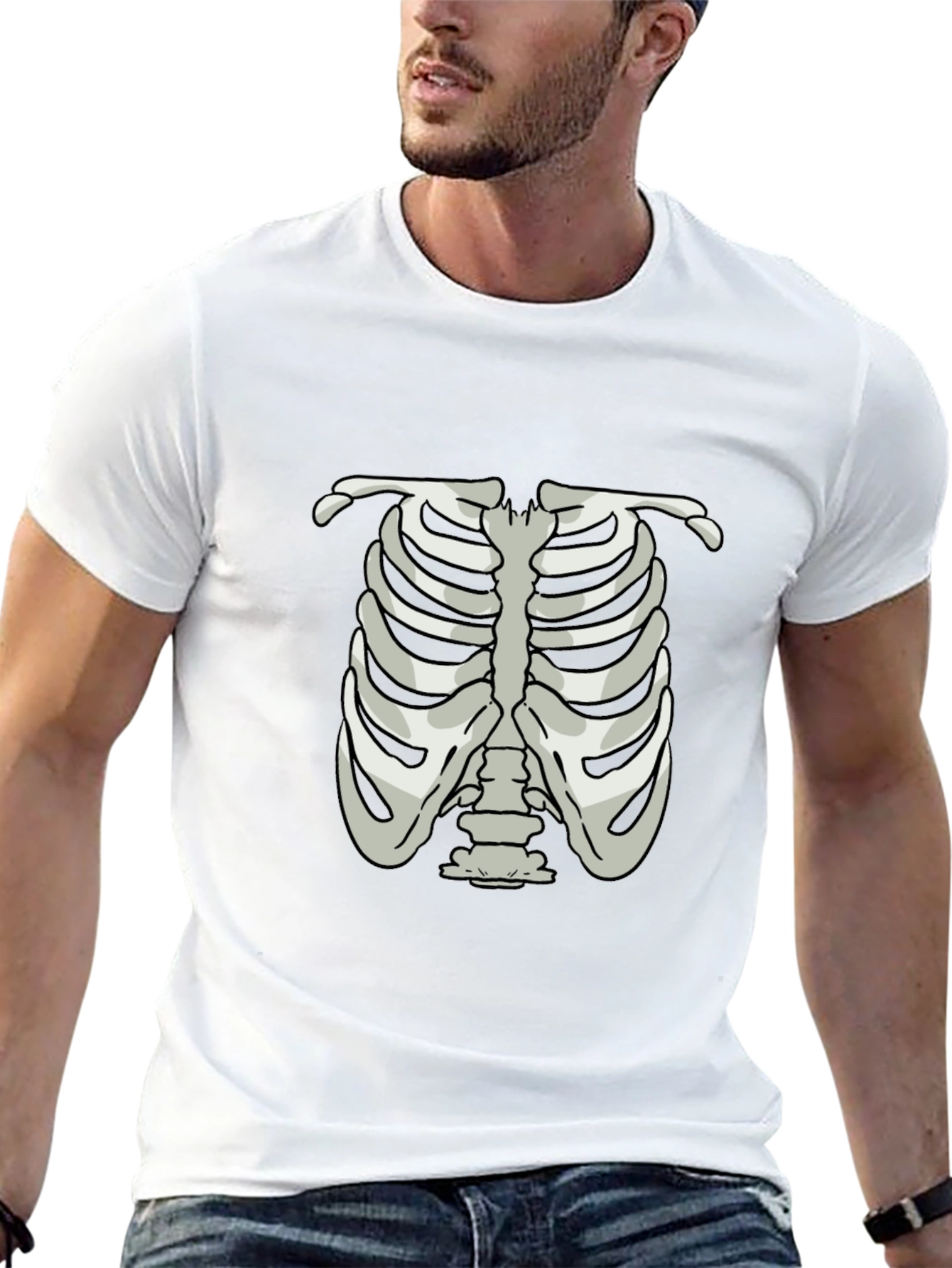 Skeleton Rib Cage Graphic Tee - Halloween Costume Shirt
